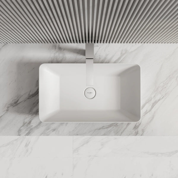 MonBlari XA-A81 Rectangular Solid Surface Vessel Sink for Bathroom Front Top View Close-up