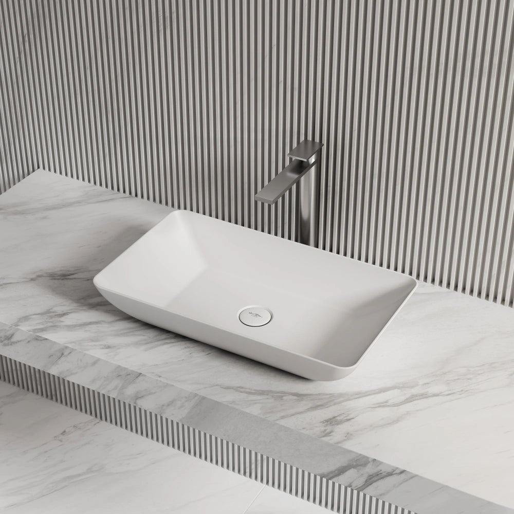 MonBlari XA-A81 Rectangular Solid Surface Vessel Sink for Bathroom Side Top View
