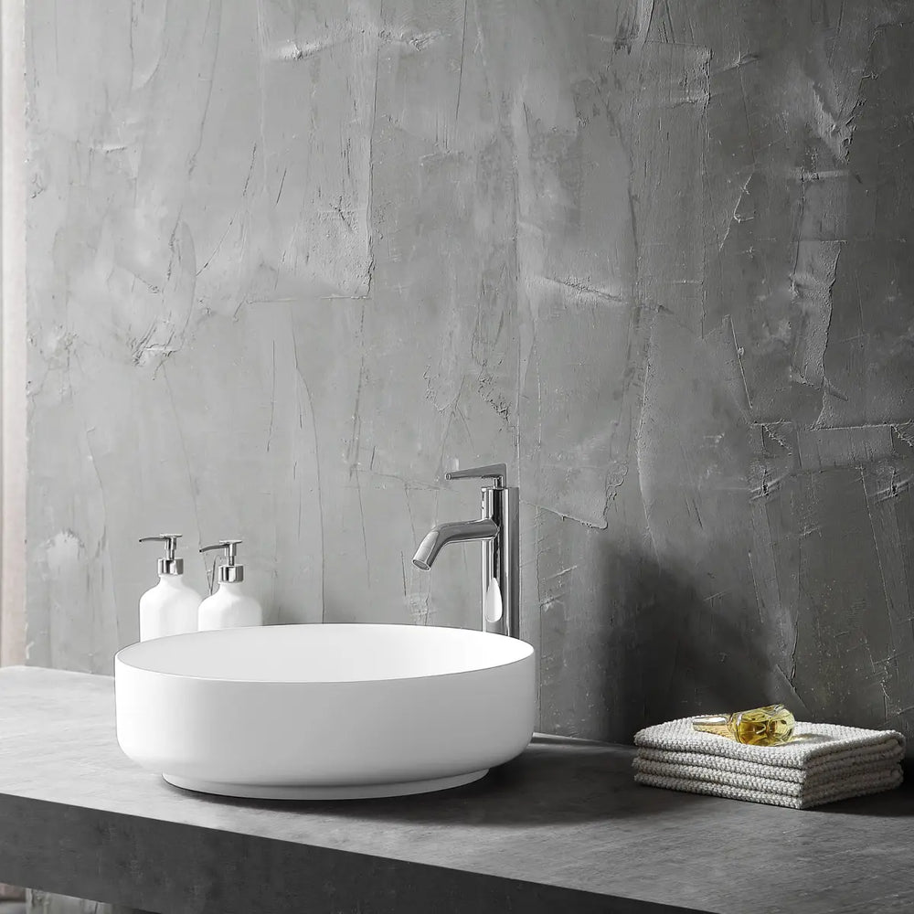MonBlari XA-A93 Round Solid Surface Vessel Sink for Bathroom Side View