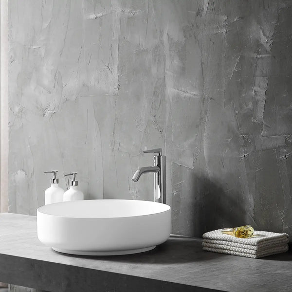 MonBlari XA-A93 Round Solid Surface Vessel Sink for Bathroom Side View