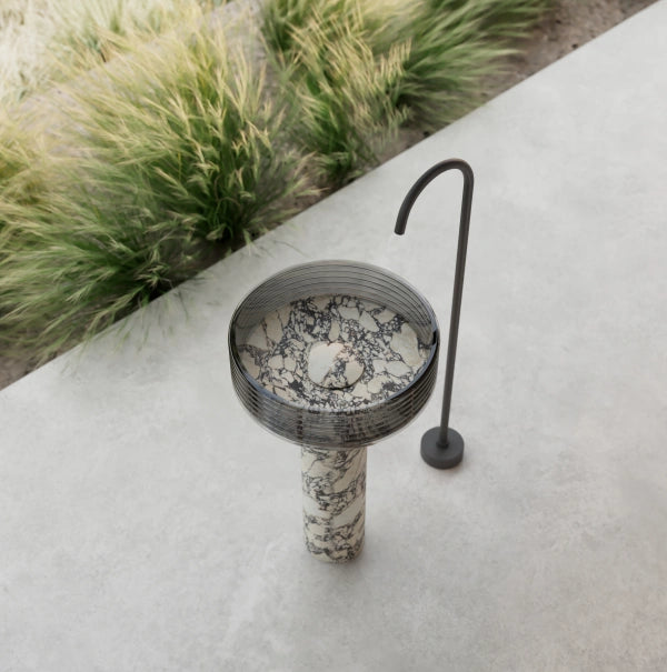 MonBlari STRATA Series Layered Marble Pedestal Sink with Transparent Acrylic