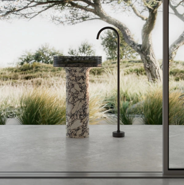 MonBlari STRATA Series Marble Pedestal Sink with Transparent Acrylic