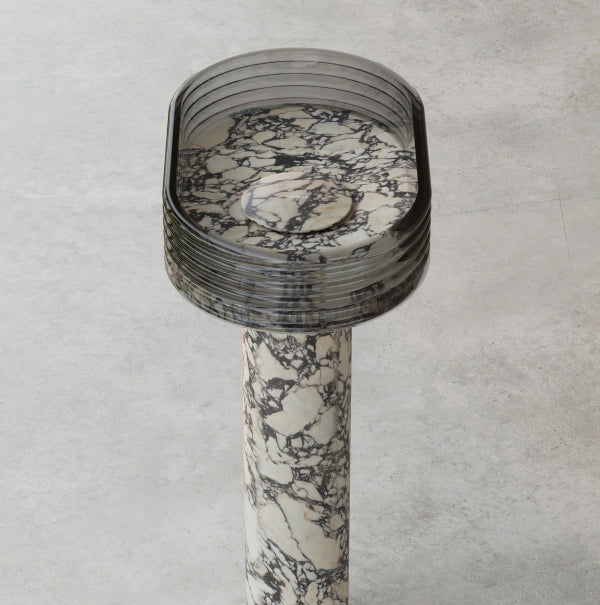 MonBlari STRATA Series Marble Pedestal Sink with Transparent Acrylic