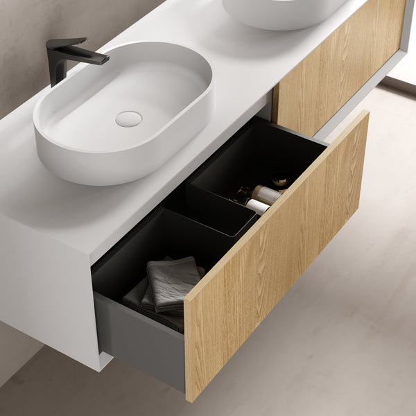 MonBlari Solid Surface Vanity With Mirror TW-2202-BACK TO WALL-SideTopCloseUp