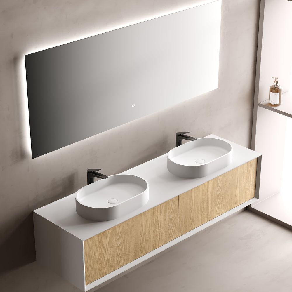 MonBlari Solid Surface Vanity With Mirror TW-2202-BACK TO WALL-FrontView