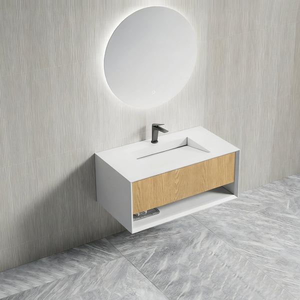 39 Inch MonBlari Solid Surface Cabinet Set With Mirror-LeftTopView