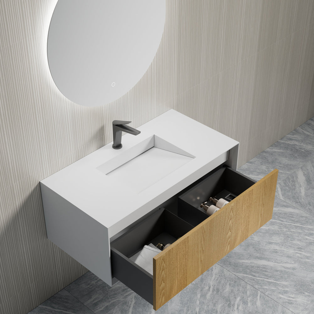MonBlari Solid Surface Vanity With Mirror TW-2501-BACK TO WALL-FrontView