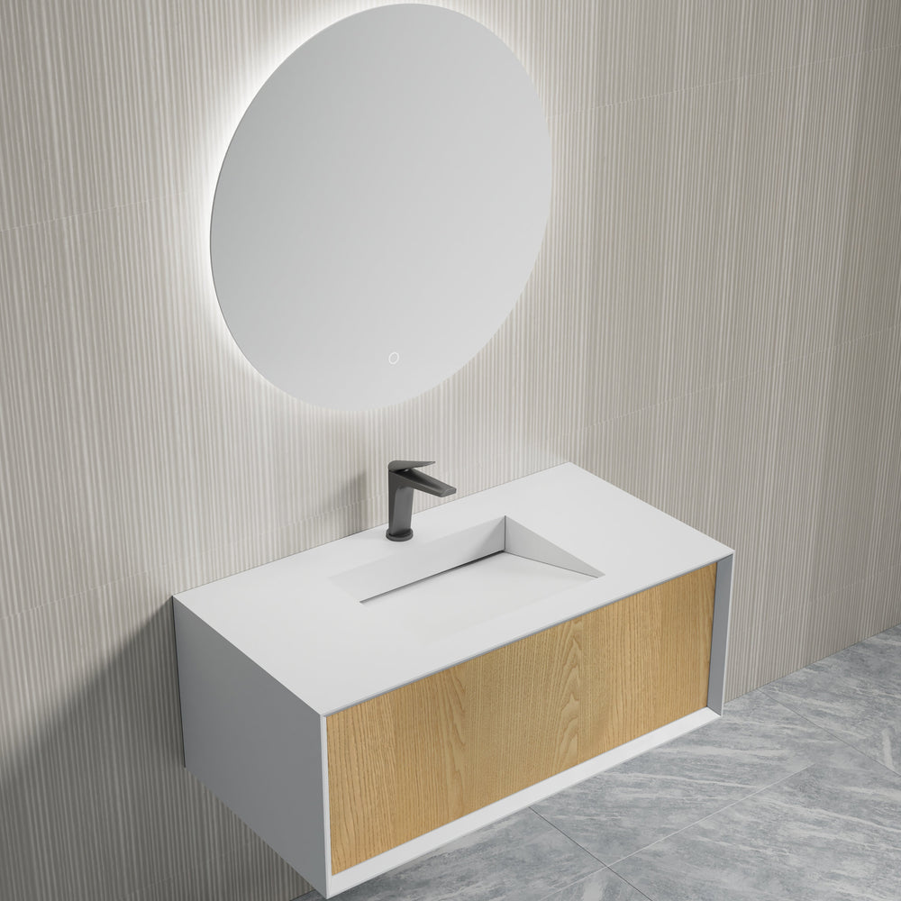 MonBlari Solid Surface Vanity With Mirror TW-2501-BACK TO WALL-FrontView