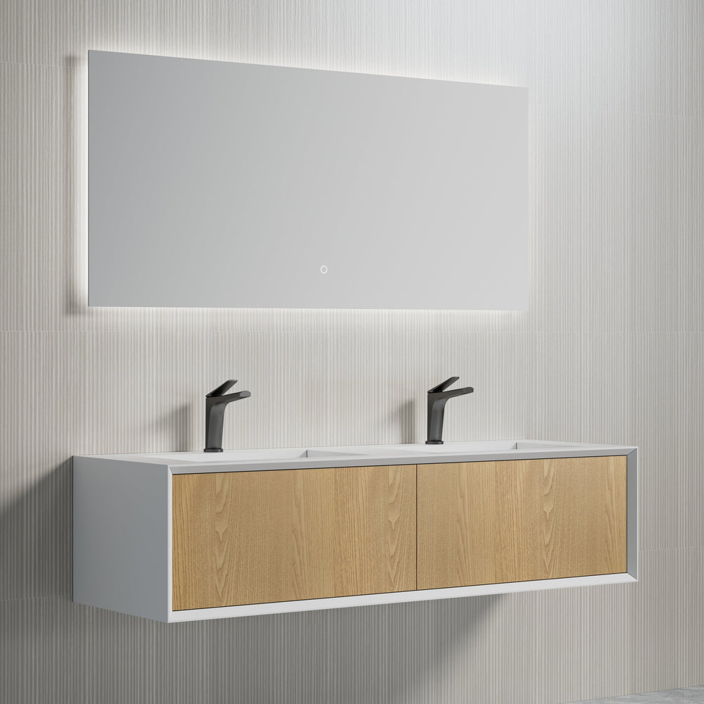 MonBlari Solid Surface Vanity With Mirror TW-2502-BACK TO WALL-FrontView