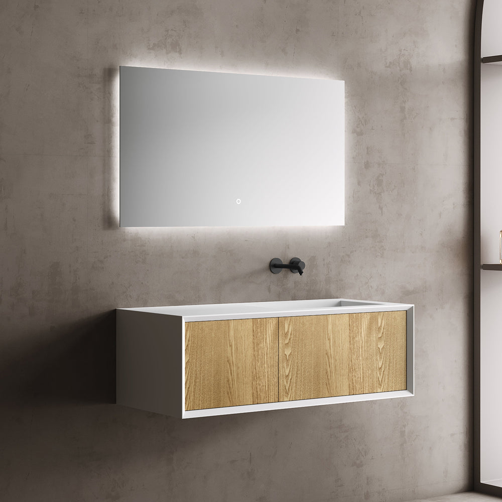MonBlari Solid Surface Vanity With Mirror TW-2503-BACK TO WALL-FrontView