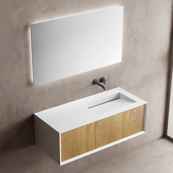MonBlari Solid Surface Vanity With Mirror TW-2503-BACK TO WALL-SideTop