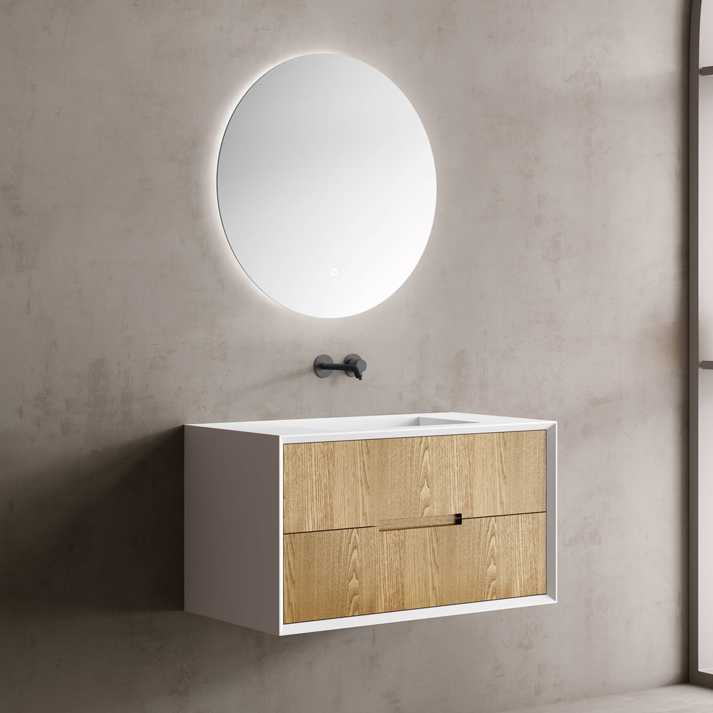 MonBlari Solid Surface Vanity With Mirror TW-2801-BACK TO WALL-FrontView