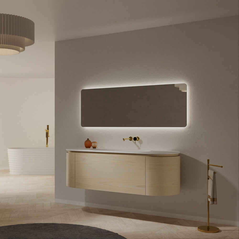 MonBlari Solid Surface Vanity With Mirror TW-5011-BACK TO WALL-FrontView