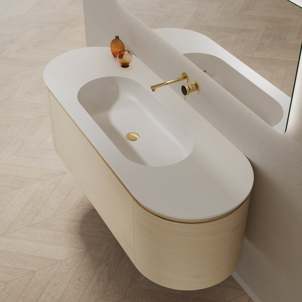 MonBlari Solid Surface Vanity With Mirror TW-5011-BACK TO WALL-SideView