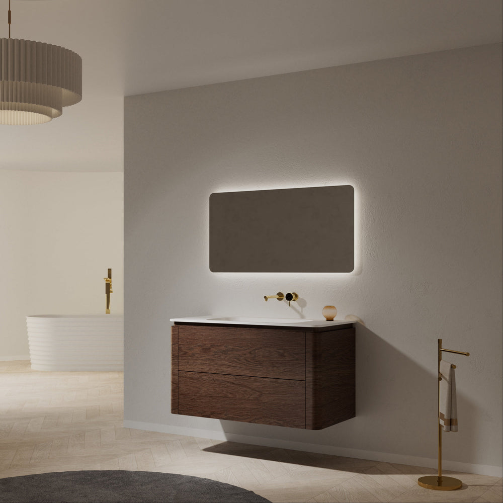 MonBlari Solid Surface Vanity With Mirror TW-5511-BACK TO WALL-FrontView