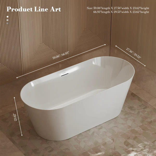 MonBlari TW-6611 White Acrylic Freestanding Bathtub 1500mm-1800mm