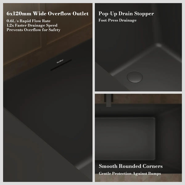 MonBlari TW-6685 Black Acrylic Freestanding Bathtub 1500mm - 1700mm