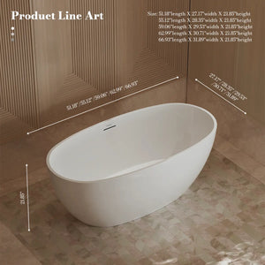 MonBlari TW-7507 White Acrylic Freestanding Bathtub 1500mm - 1700mm