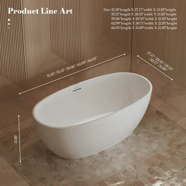 MonBlari TW-7507 White Acrylic Freestanding Bathtub 1500mm - 1700mm