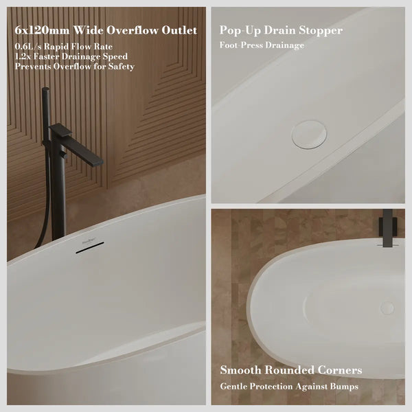 MonBlari TW-7507 White Acrylic Freestanding Bathtub 1500mm - 1700mm