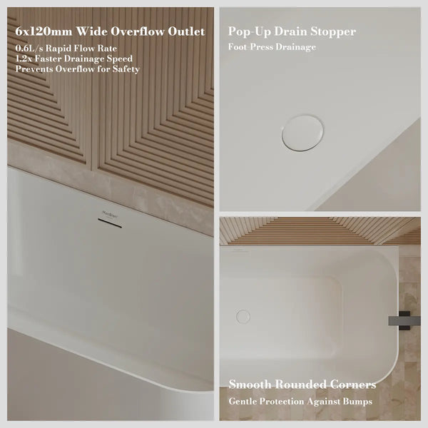 MonBlari TW-7611L White Acrylic Corner Bathtub 1500mm - 1700mm