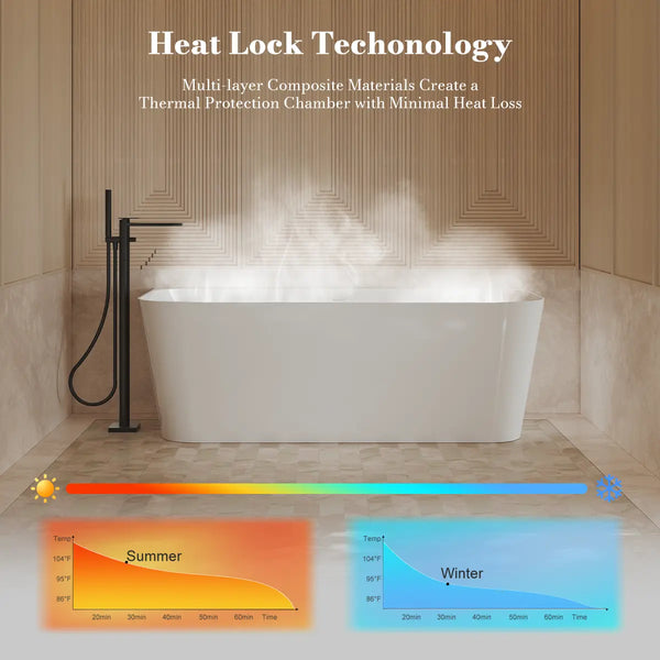 MonBlari TW-7619 White Acrylic Back-to-Wall Bathtub 1500mm - 1700mm