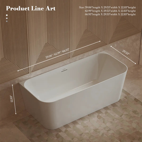 MonBlari TW-7619 White Acrylic Back-to-Wall Bathtub 1500mm - 1700mm