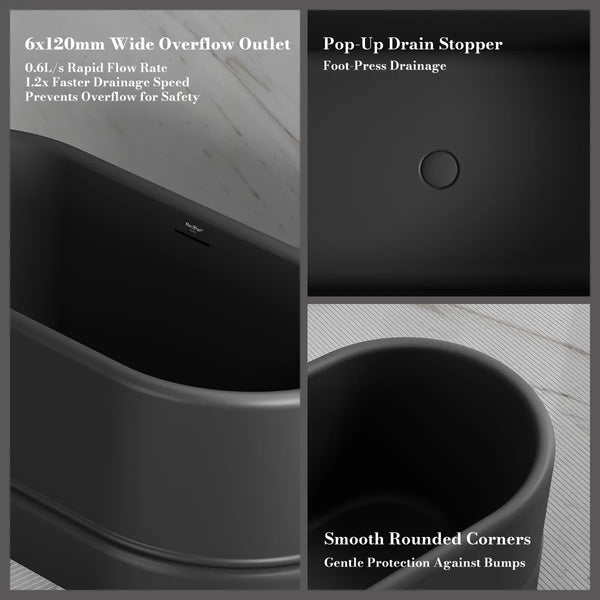 MonBlari TW-7780 Black Acrylic Freestanding Bathtub 1500mm - 1700mm