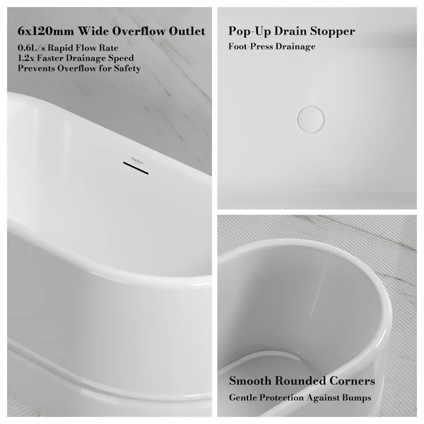 MonBlari TW-7780 White Acrylic Freestanding Bathtub 1500mm - 1700mm
