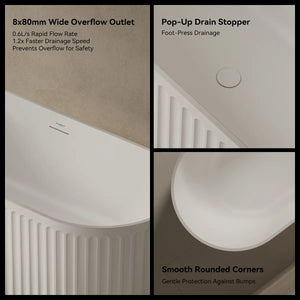 MonBlari TW-8111 White Solid Surface Freestanding Bathtub 1700mm
