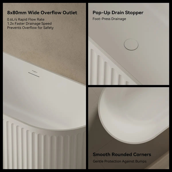 MonBlari TW-8111 White Solid Surface Freestanding Bathtub 1700mm