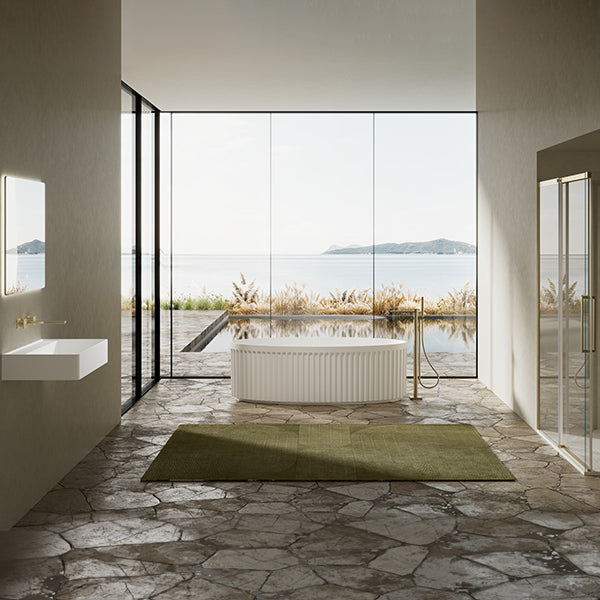 MonBlari TW-8117 White Fluted Solid Surface Freestanding Bathtub 1700mm