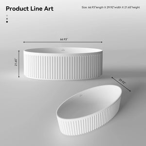 MonBlari TW-8117 White Fluted Solid Surface Freestanding Bathtub 1700mm