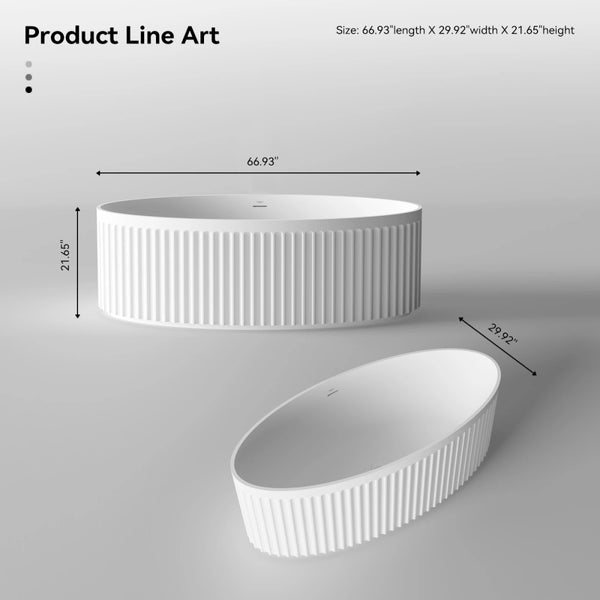 MonBlari TW-8117 White Fluted Solid Surface Freestanding Bathtub 1700mm