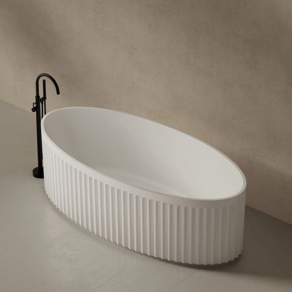 MonBlari TW-8117 White Fluted Solid Surface Freestanding Bathtub 1700mm