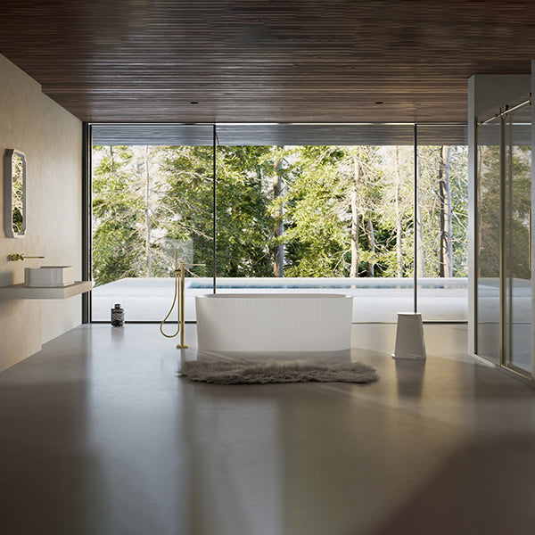 MonBlari TW-8301 White Fluted Solid Surface Freestanding Bathtub 1700mm