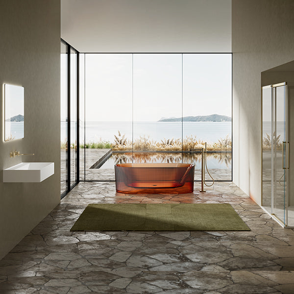 MonBlari TW-8301T Fluted Transparent Resin Freestanding Bathtub 1700mm