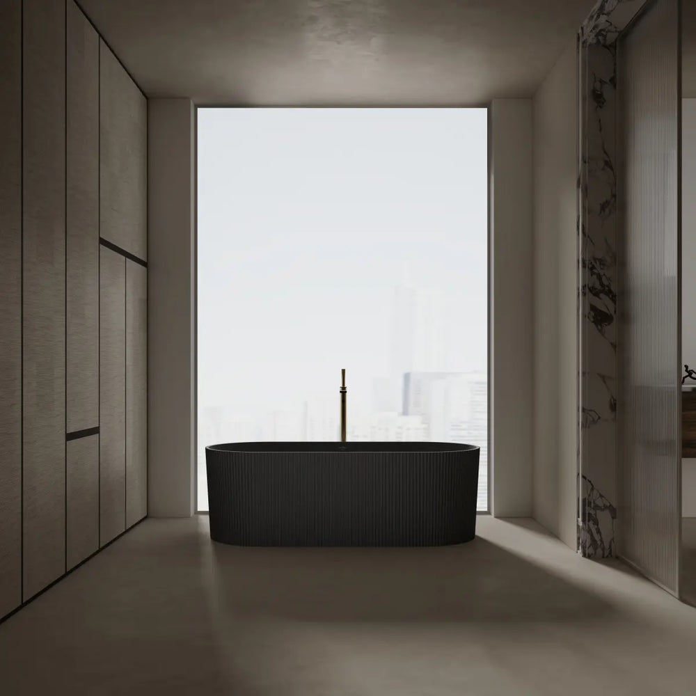 MonBlari TW-8301 Black Solid Surface Freestanding Bathtub 1700mm