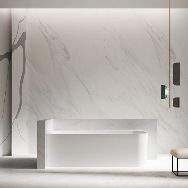 MonBlari TW-8503L White Solid Surface Corner Bathtub 1500mm - 1700mm