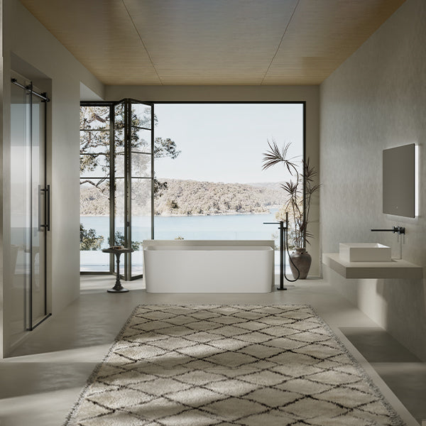 MonBlari TW-8506 White Solid Surface Back-to-Wall Bathtub 1500mm - 1700mmm