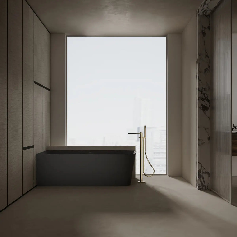 MonBlari TW-8611L Black Solid Surface Corner Bathtub 1700mm