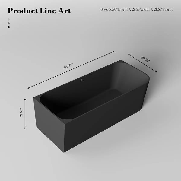MonBlari TW-8611L Black Solid Surface Corner Bathtub 1700mm