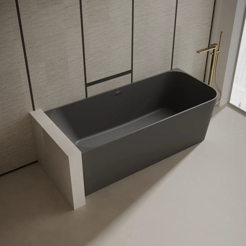 MonBlari TW-8611L Black Solid Surface Corner Bathtub 1700mm