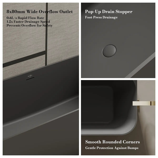 MonBlari TW-8611L Black Solid Surface Corner Bathtub 1700mm