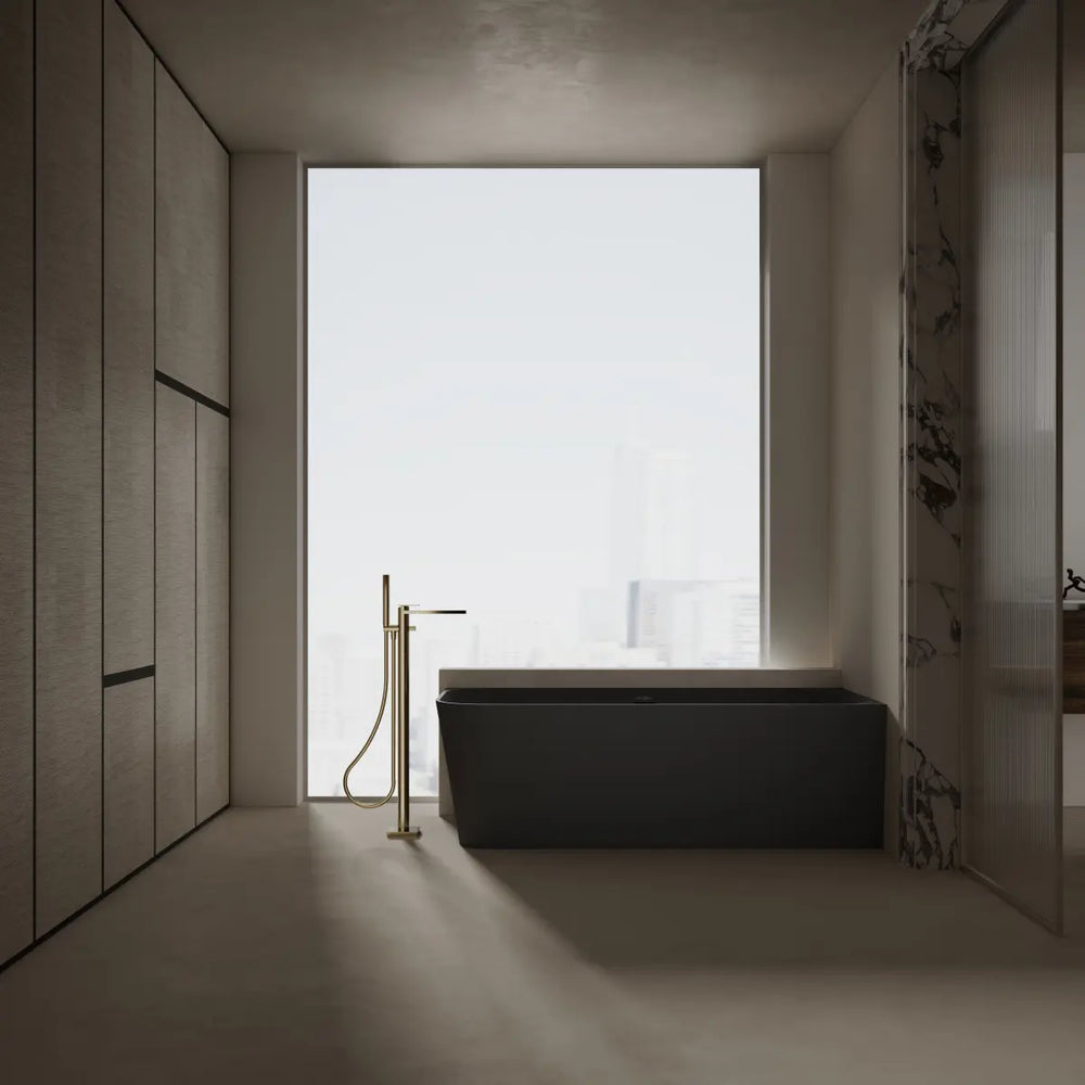 MonBlari TW-8611R Black Solid Surface Corner Bathtub 1700mm