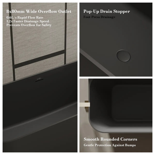 MonBlari TW-8611R Black Solid Surface Corner Bathtub 1700mm