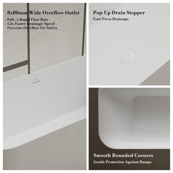 MonBlari TW-8622 Solid Surface Back-to-Wall Bathtub 1500mm - 1700mm