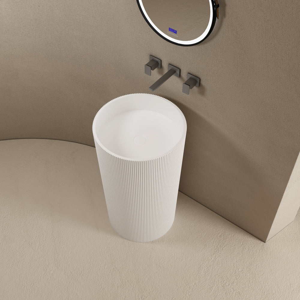 20 Inch MonBlari Solid Surface Vessel Bowl Sink Pedestal Sink TW8689ZMW-FrontView