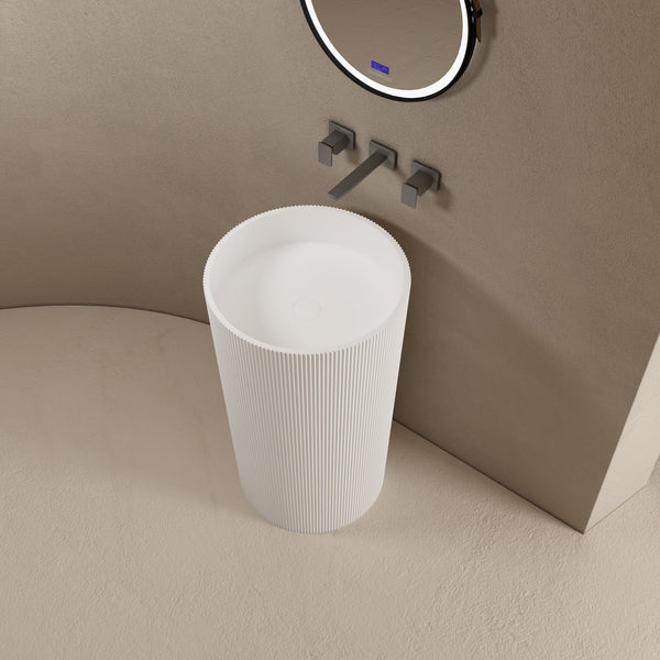 20 Inch MonBlari Solid Surface Vessel Bowl Sink Pedestal Sink TW8689ZMW-RightTopView