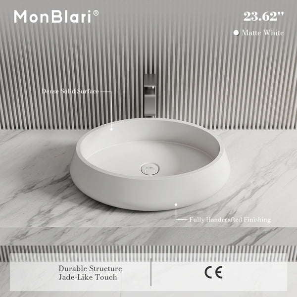 MonBlari TW-8693A Solid Surface Vessel Sink Bathroom Countertop Sink 450mm